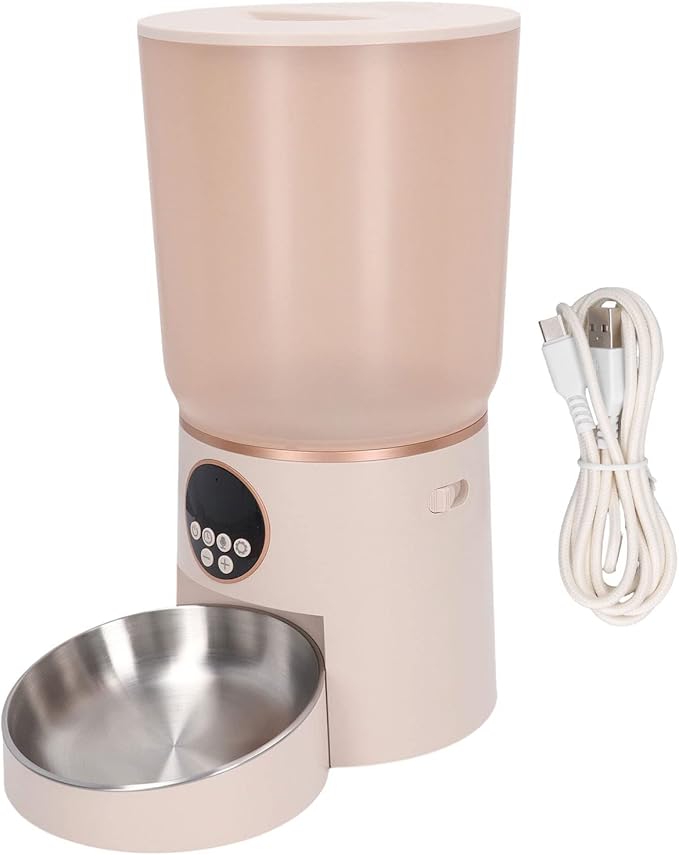 Automatic Pet Feeders, 5L Dual Power Support Smart Timing ABS Cat Dog Food Dispenser with Stainless Steel Bowl (Button