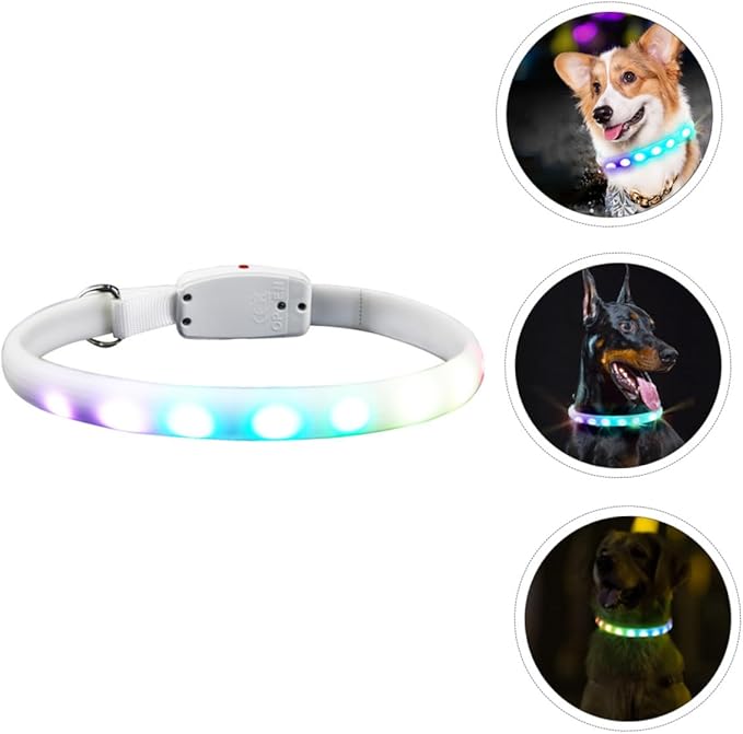 LED Dog Collar USB Charging Glowing Pet Collar White Flashing for Dogs Outdoor Walking