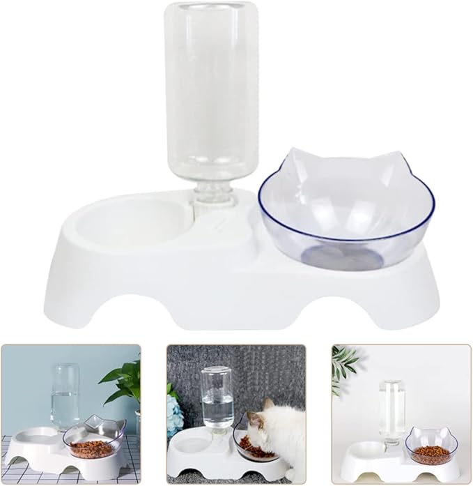 Mipcase 1set Pet Food Feeder Dual-Bowl Design for Cats and Dogs Automatic Water Dispenser Tilted Food and Water Bowls Easy Suitable for Pets