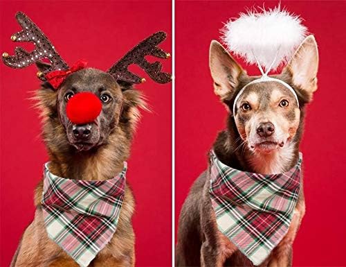 Elegant Little Tail Christmas Bandana - 1PCS Plaid Pet Bandana Washable Reversible Cotton Boy Bibs Scarf, Adjustable Square Kerchief for Small to Large Dogs and Cats