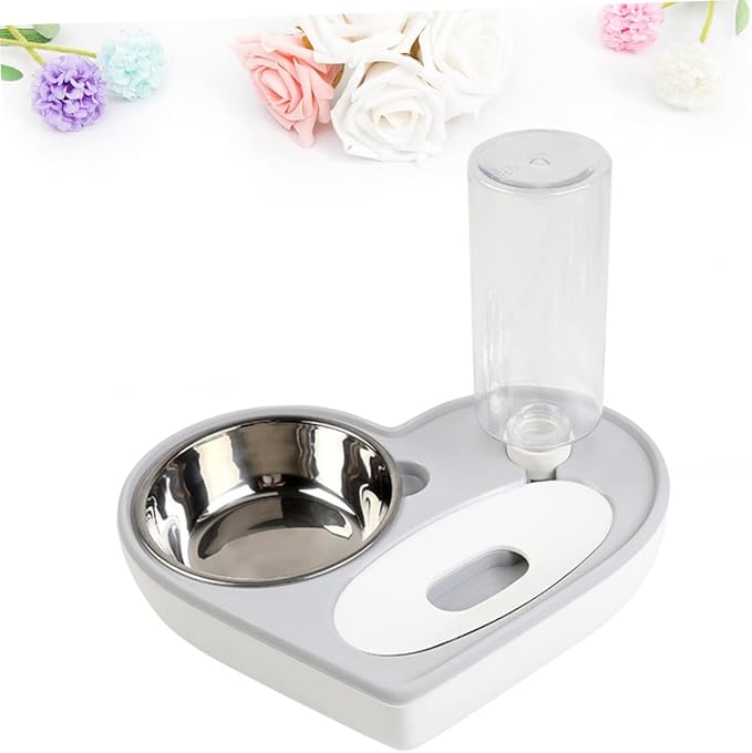 Happyyami Automatic Dog Water Bowl Heart Shape Pet Water Dispenser Metal Feeder Pet Drinking Supplies Non-Slip Base