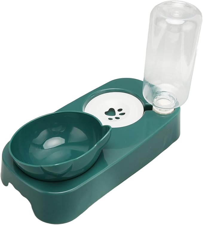 Fydun Pet Water Food Bowls Raised Detachable Automatic Water Feeder Food Dish Set for Small Medium Cat Dog Pink for Families (Dark Green)