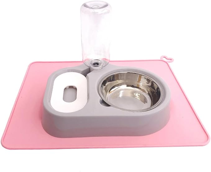 Pet Double Bowl Automatic Feeder and Water Dispenser for Cats and Dogs Sturdy Design Grey Convenient Feeding for Food and Water One Place