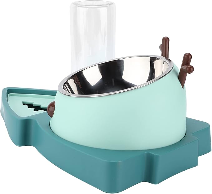 Generic Pet Food Feeder Automatic Water Dispensers Set Detachable Stainless Steel Bowl Small Medium Pets Easy Clean Safe Material (Agate Green)