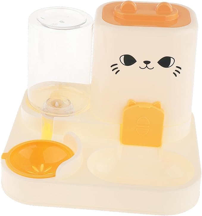 2 in 1 Automatic Pet Feeder and Water Dispenser with 1800ml Food Capacity, 800ml Water Container for Cats and Small Dogs, Travel Feeding Station- Yellow