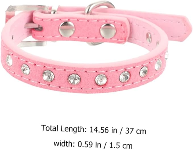 Adjustable Pu Leather Pet Collar with Rhinestones, Small Size 37x1.5 Cm, Comfortable Dog and Kitten Neck Collar for Puppies and Small Pets