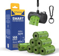 Dog Poop Bag Rolls with Retractable Poop Bag Holder, Leak Proof and Extra Thick Lavender Pet Waste Bags, 70% Recycled GRS Certified, 1 Dispenser and 105 Bags for Doggy Walking & Cat Litter