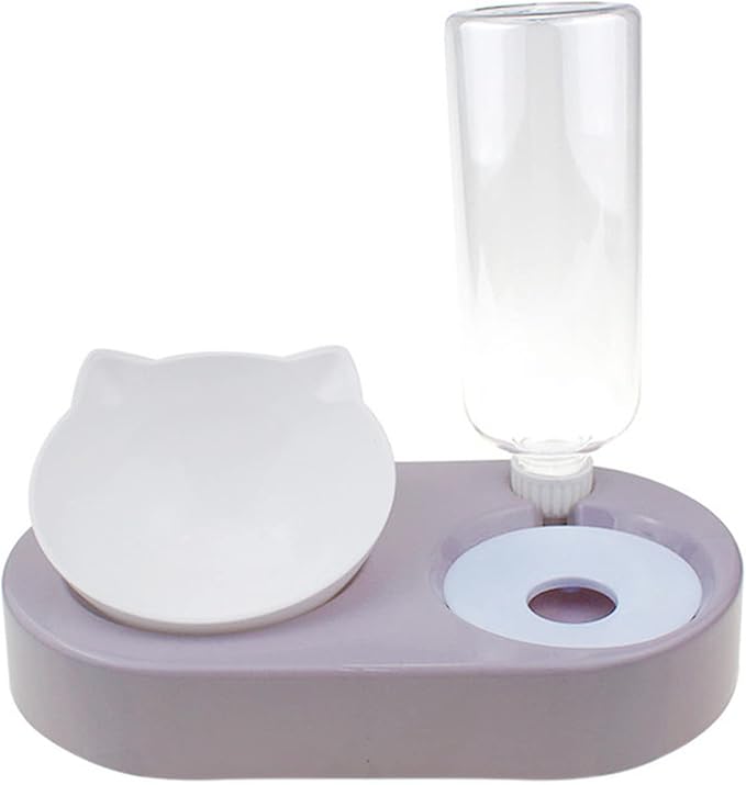 Dog Bowl with Stand Automatic Water Storage Dispenser Pet Cat Food 2-in-1 Splash-Proof Container Elevated Removable(Gray)