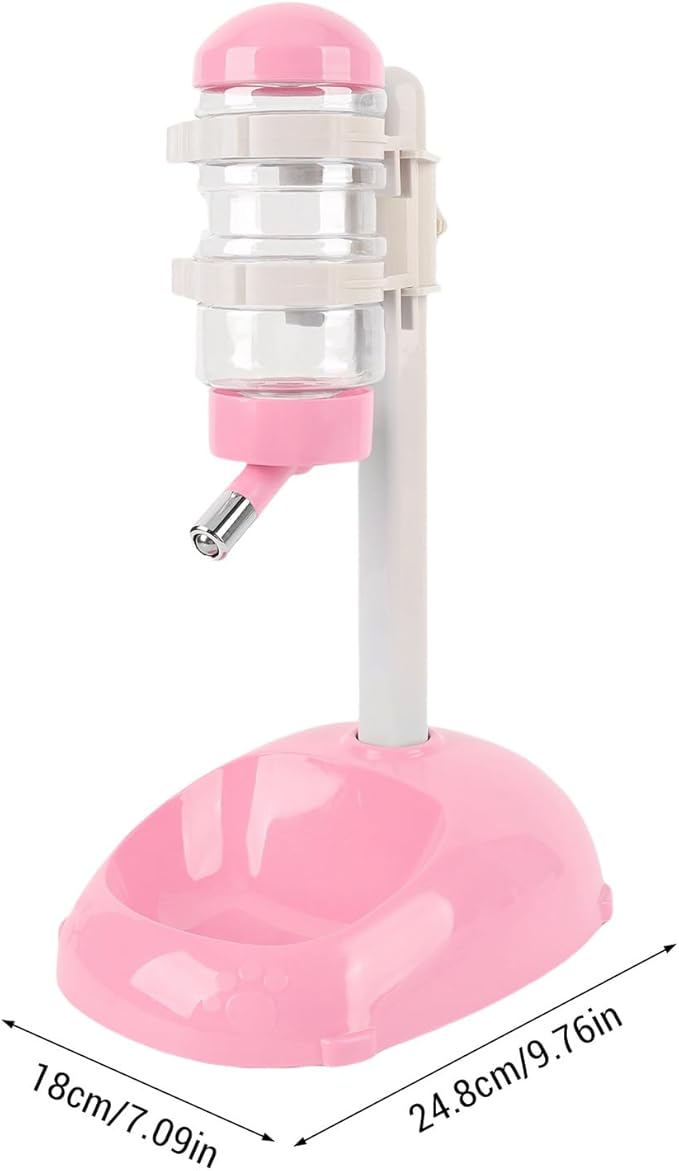 Pet Standing Water Dispenser Feeder - Adjustable Height 500ml Automatic Water Feeder for Dogs and Cats - Durable Standing Design for Comfort and Freshness (Pink)