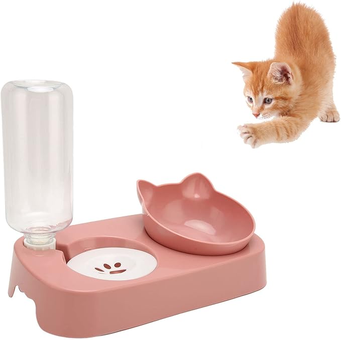 Pet Water Food Bowls, Dog Cat Bowl with Automatic Water Dispenser Bottle Automatic Water Feeder Food Dish Set for Dogs Cats ()