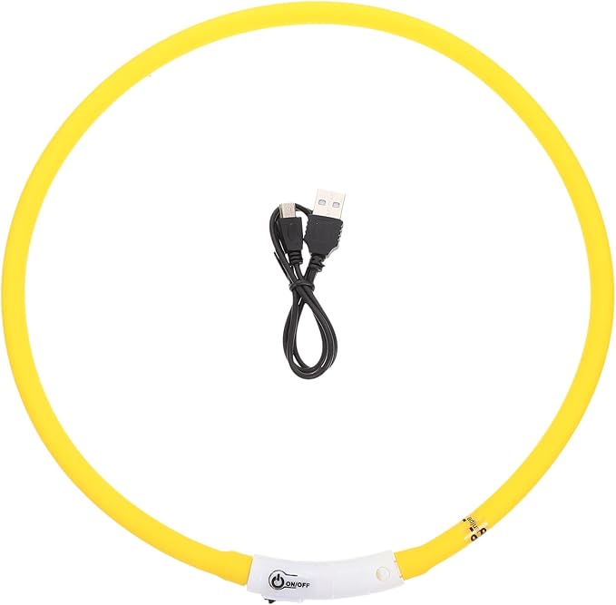Cabilock LED Rechargeable Luminous Pet Collar, Wear-Resistant Silicone Dog Neck Belt, Oval Shape Large Size Yellow for Night Safety and Anti-Lost Use