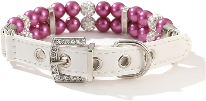 Purple Pearl Small Dogs, Pearl Cat Collar Pu Leather Puppy Necklace with Crystal Rhinestone Diamond Adjustable for Girl Kitten XXSmall Small Medium Female Dogs Wedding & Birthday Party, XS
