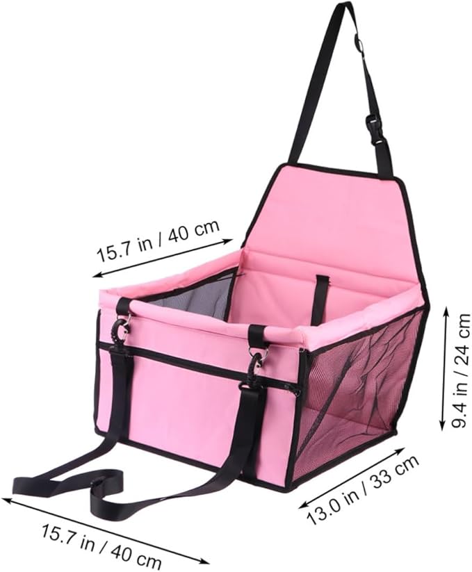 Breathable Mesh Dog Car Seat with Design Safety Leash and Thick Support Rods for Pet Travel Compatible with Harnesses Black Color(Pink)