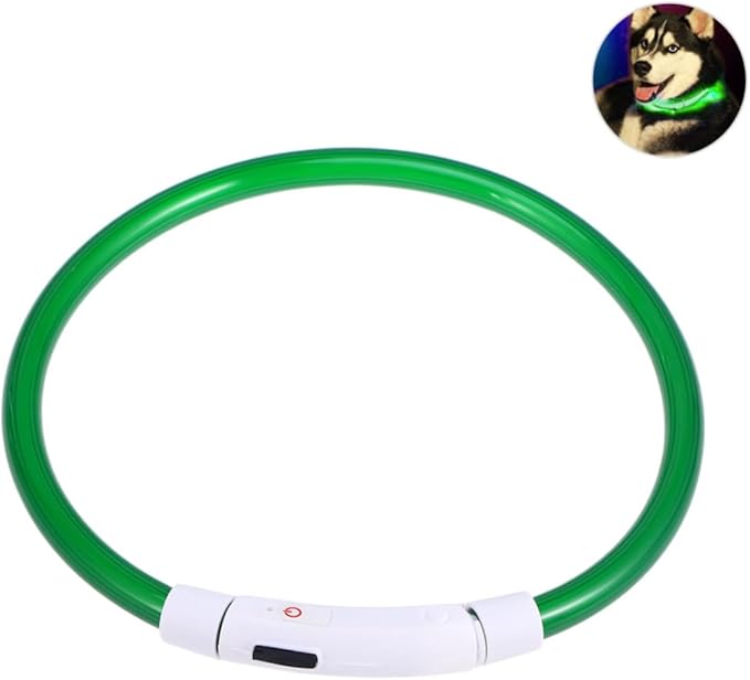 Led Glowing Dog Collar USB Rechargeable Green Silicone Light-up Pet Collar for Night Safety Durable and Flexible