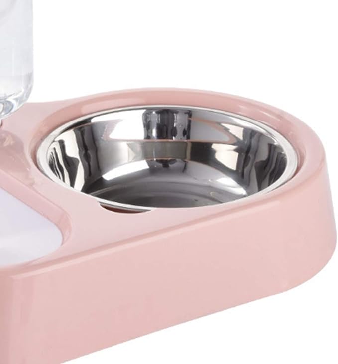 POPETPOP Dual Dog Bowls-Dog Water Dispenser Stainless Steel Pet Bowls No-Spill Station, Cat Food Water Feeder with Automatic Water Bottle-Pink