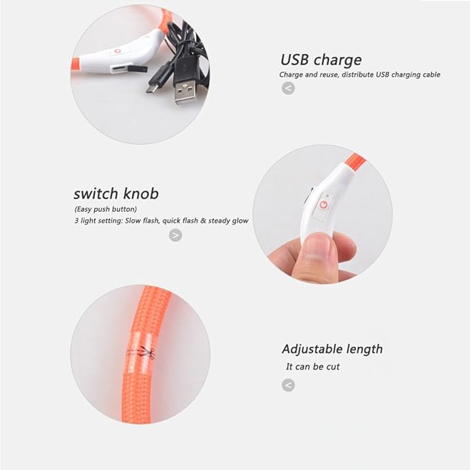 LED Dog Collar, Megipet USB Rechargeable Waterproof Glowing pet Dog Collar for Night Safety, Fashion Light up Collar for Small Medium Large Dogs