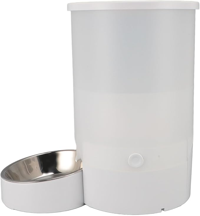 Dog Cat Automatic Feeder Visible Bucket Automatic Pet Feeder Stainless Steel Key Control for Home (White Single Bowl)