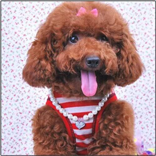 Fancy Pinky Crystal Heart Pet Cat Dog Necklace Jewelry with Bling Pearls Rhinestones Charm for Pets Cats Small Dogs Girl Teacup Chihuahua Yorkie Clothes Costume Outfits (8-Inch)