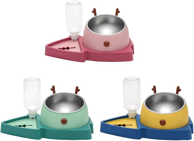 3 in 1 Pet Tableware Dog Food Bowl Automatic Waterer Tilted Elevated Stainless Steel Bowl with Slow Feeder 3 Colors Pet Automatic Feeder and Waterer