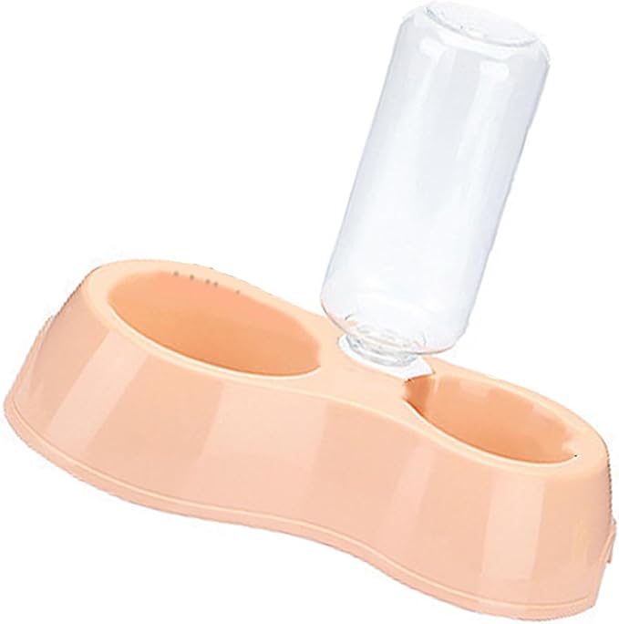 Pet Water & Food Bowl Set with 500ml Auto - Fill Bottle | Double Bowl Design for Dogs/Cats | Secure Plastic, Spill - Controlled & Simple to Maintain | Removable Automatic Feeder