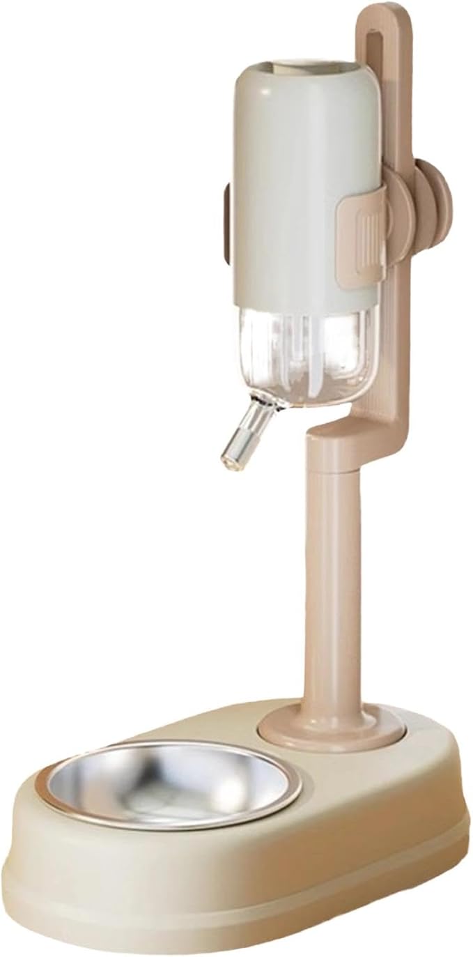 Pet Standing Water Dispenser Feeder Bowl, Dog Automatic Food Dispenser with Water Bottle Combined Bowl, Double Layer Pet Drinking Water Feeder for Both Cats and Dogs (Beige)