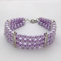 Fancy 3 Row Pearls Diamond Dog Necklace Collar Jewelry with Bling Rhinestones for Pets Cats Small Dogs Girl Teacup Chihuahua Yorkie Clothes Costume Outfits (Purple, 10 to 12-Inch)