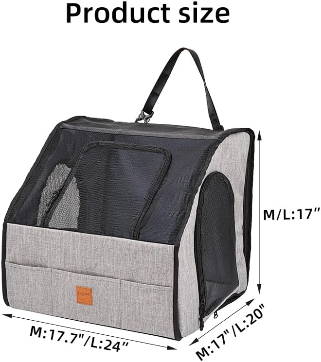 Travel Safety Carrier for Pets, Collapsible Dog Crate for Car Travel, Portable Car Seat Kennel for Small Medium Dogs Cats with Storage, Soft Dog Soft-Sided Carrier with Mesh Zipper Windows M