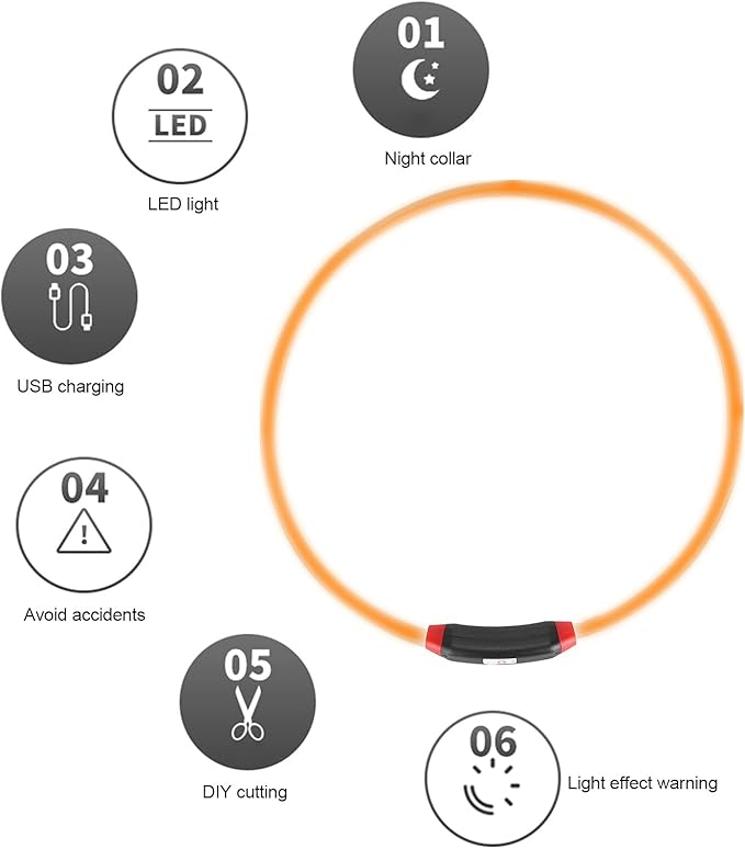 EVTSCAN LED Dog Collar, USB Rechargeable Adjustable DIY Cutting LED Dog Bite Resistant Collar Pet Supplies(Color)