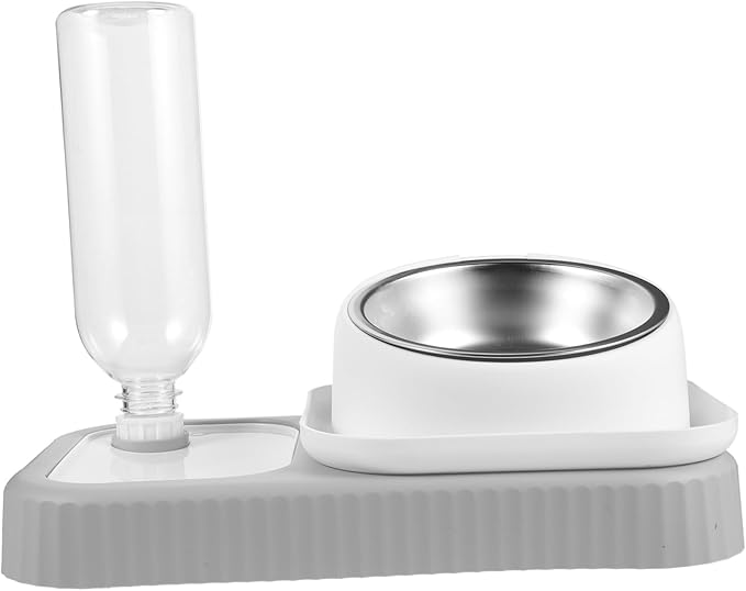 HANABASS Automatic Pet Feeder and Water Dispenser Set Removable Bowls for Food and Water Non-Spill Design for Cats and Dogs Easy to Clean and Refill Grey and White