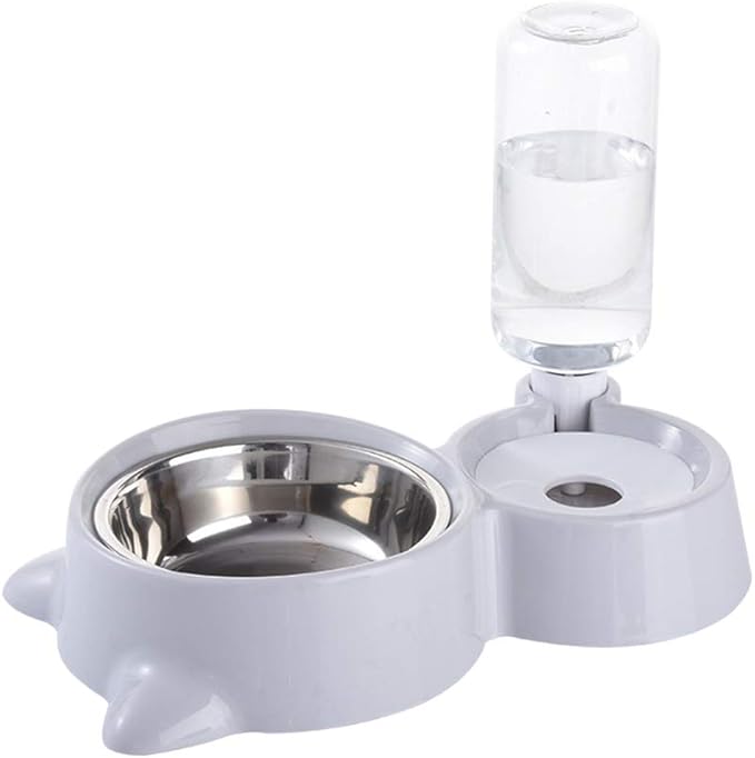 Baluue Pet Dual Water Food Feeder for Cats and Dogs Automatic Drinking Bowl Smooth Convenient Grey Color for Home Decor