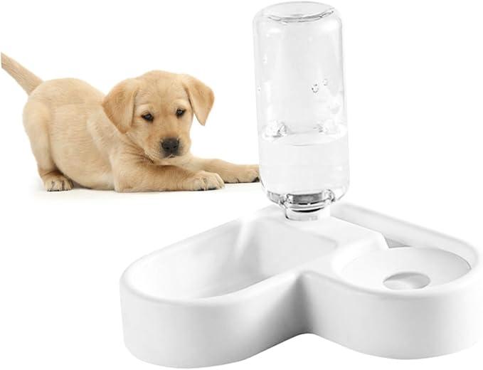 Cat Dog Bowl 2-in-1 Pet Feeder Water Dispenser Heart Shape Non-Slip Ideal for Cats Dogs