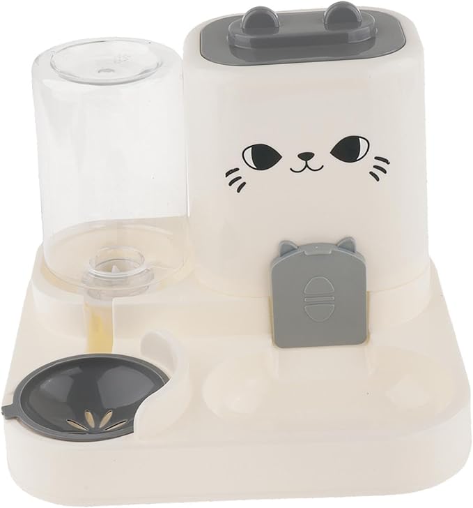 2 in 1 Automatic Pet Feeder and Water Dispenser, 1800ml Dry Food 800ml Water Capacity, Portable Cat Dog Food Bowl for Small Animals- Gray