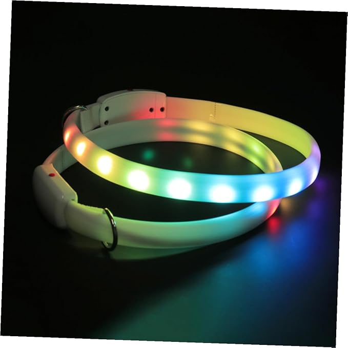 Luxshiny LED Pet Collar USB Rechargeable White Glowing Dog Collar Night Safety Flashing Luminous for Outdoor Walks