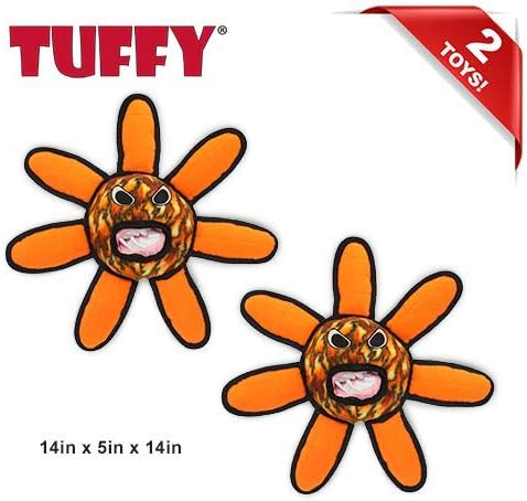 TUFFY® - World's Tuffest Soft Dog Toy - Alien - Multiple Layers. Made Durable, Strong & Tough. Interactive Play (Tug, Toss & Fetch). Machine Washable & Floats. (Ball Fire Flower, Large 2 Pack)