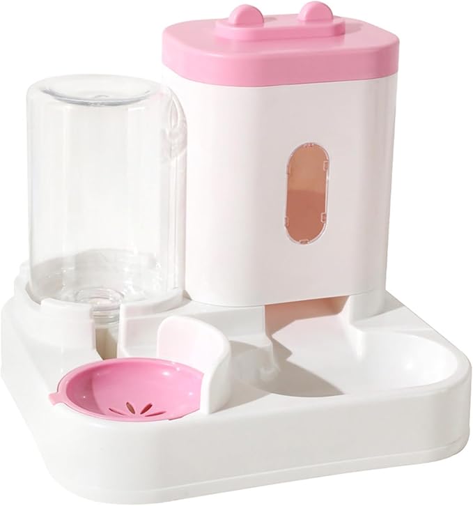 Pet Food Container Automatic Feeder with Large Capacity Gravity Cat Dog Water Dispenser Visible Pink