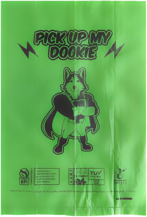 Pick Up My Dookie Pet Waste Bags, Blue Box with Cartoon Design, 90 Bags, 6 Rolls, Standard 9x13 Inch Size