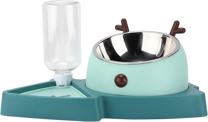 Pet Food Feeder Automatic Water Dispensers Set with Detachable Stainless Steel Bowl Small Medium Pets (Agate Green)
