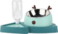Pet Food Feeder Automatic Water Dispensers Set with Detachable Stainless Steel Bowl Small Medium Pets (Agate Green)