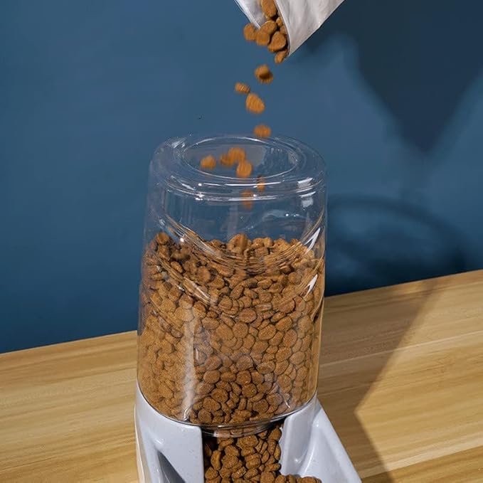 Automatic Cat Feeder Gravity Dog Feeder 1 Gallon Pet Feeder, Self-Dispensing Pet Feeder Bowl for Small and Medium Sized Pets Large Capacity (Grey)