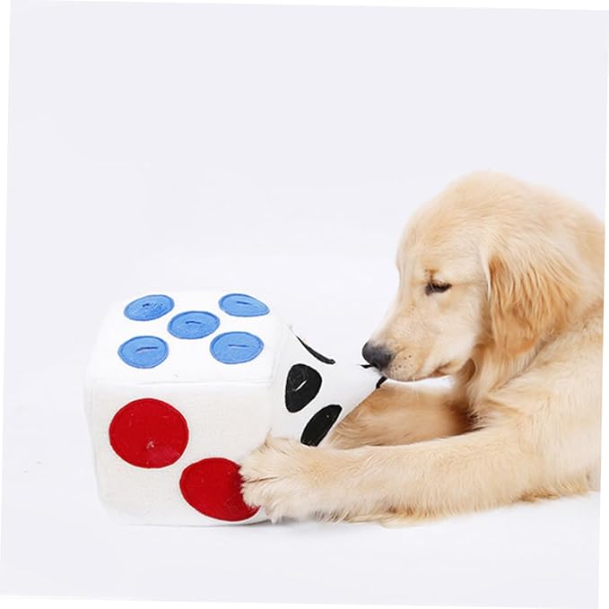 Toyvian Plush Dog Dice for Training and Sniffing Funny White Animal Plush with Elastic Durable Snuffle for Puppy Play and Interactive Pet Fun