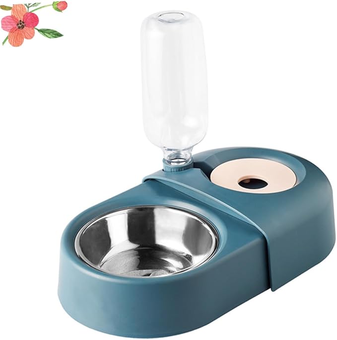 Kichvoe Automatic Dog and Cat Feeder with Water Bowl, Spill-Proof Pet Food and Drinking Bowl, Blue, Suitable for Indoor Use
