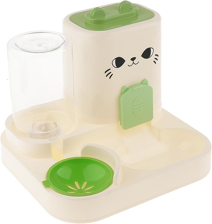 2 in 1 Automatic Pet Feeder and Water Dispenser, 1800ml Dry Food 800ml Water Capacity, Portable Cat Dog Food Bowl for Small Animals- Green