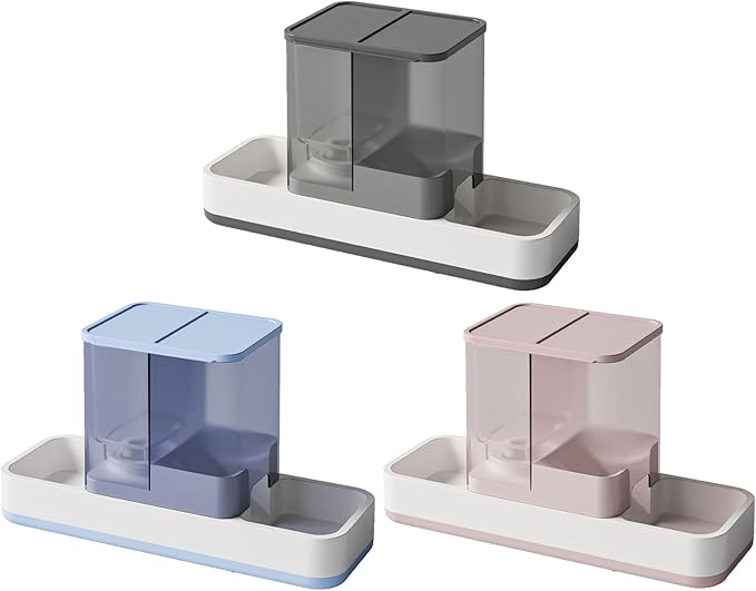 Automatic Refilling Pet Water Bowl and Food Dish Set with Stainless Steel Removable Tray Anti Tip Base for Small Animals Anti Spill Pet Food Bowl with Water Fountains