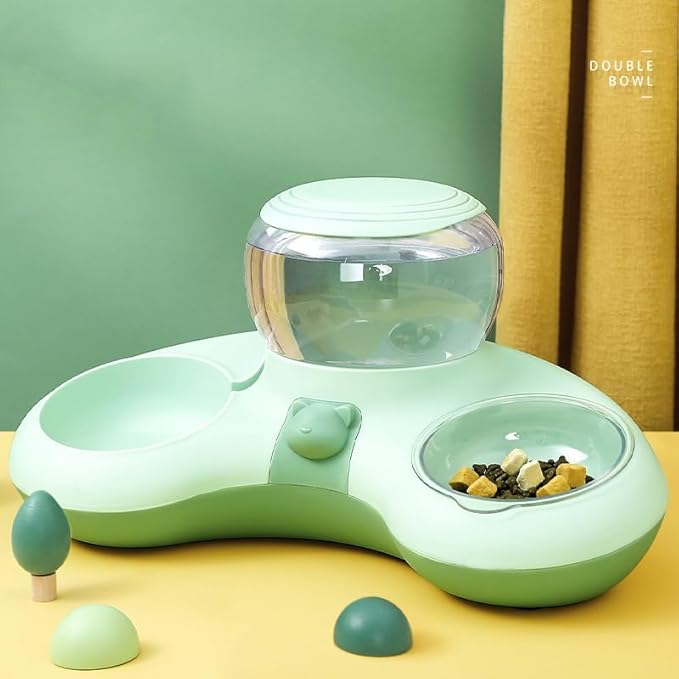 Pet Food and Water Bowl Set, Large Capacity Crescent Type Tilt Design Automatic Double Pet Bowls with Skid Resistance Bottom, Pet Feeder Automatic Gravity Water Dispenser for