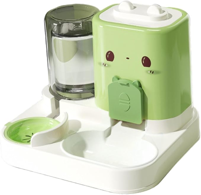 2 in 1 Automatic Pet Feeder with Water Dispenser, 1800ml Food & 800ml Water Capacity, Removable Portable Cat Dog Feeding Bowl for Small Animals Puppy- Green