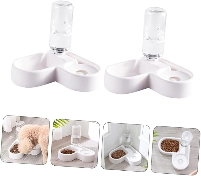 Didiseaon 2pcs Corner Shape Pet Feeder Automatic Water Dispenser for Dogs and Cats Double Bowl Design for Food and Water Lightweight Material Easy to Non- Base