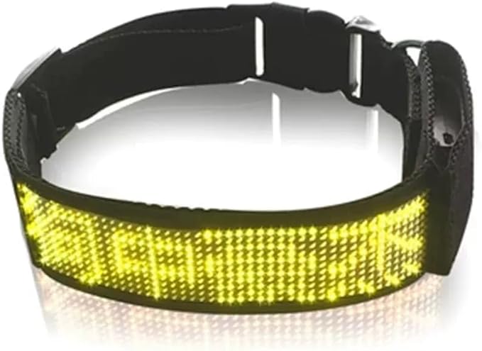 Led Dog Collar for App Programmable Text Flashing Light Up Cosplay Accessories- USB Rechargeable Hand and Leg Rings Cat Digital Pet Collar Weatherproof Fits for Small Medium Dog (Yellow LED)