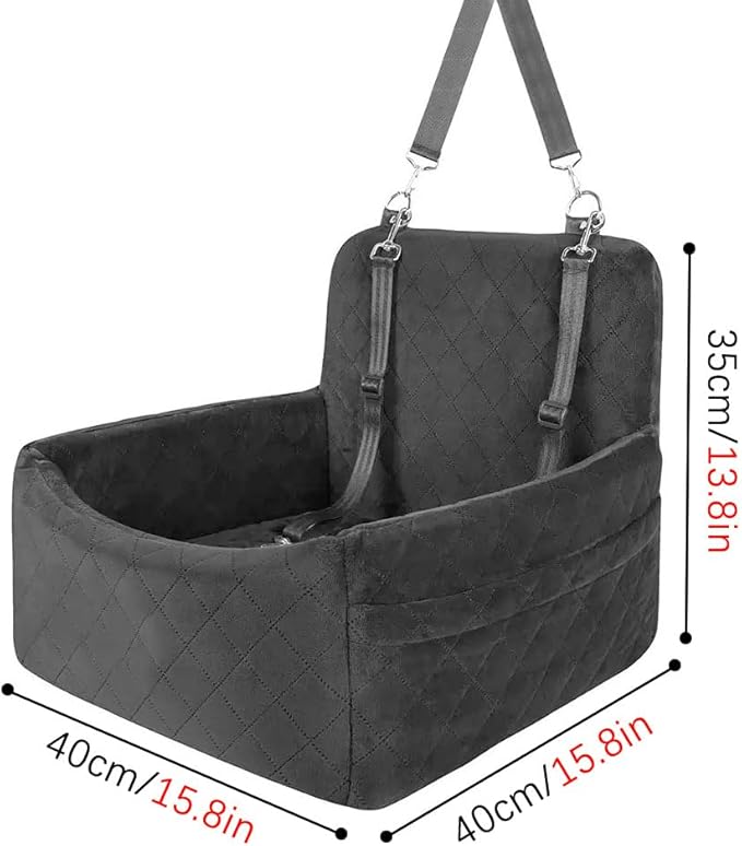 Dog Booster Car Seat for Small Medium Dogs, Memory Foam Elevated Pet Car Seat with 2 Safety Leashes, Fully Detachable Washable Cover & Anti-Slip Bottom(Black Grey)