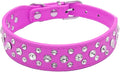 Rhinestone Dog Collar, Bling Rhinestone PU Leather Crystal Diamond Pet Dog Cat Puppy Collar Black S M L XL (L:30-36CM, Hot Pink)