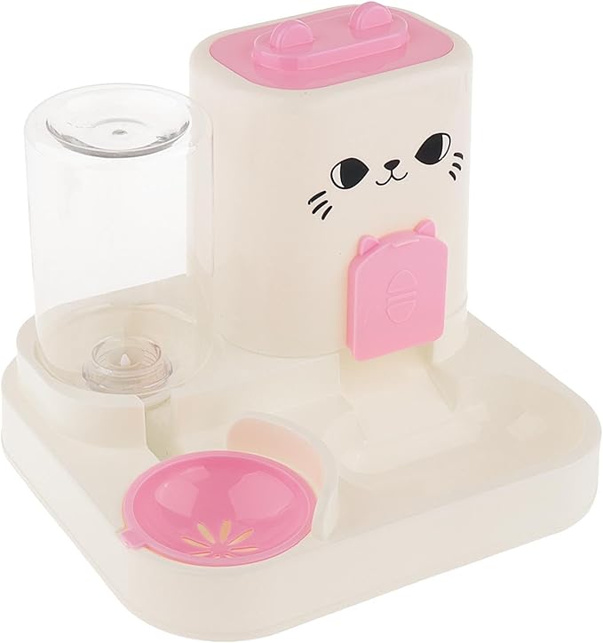 2 in 1 Automatic Pet Feeder and Water Dispenser, 1800ml Dry Food 800ml Water Capacity, Portable Cat Dog Food Bowl for Small Animals-
